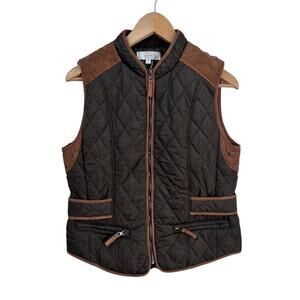 Entro Vest Women's Sm. Brown Quilted Zip Faux Suede Trim Fall Utility Equestrian
